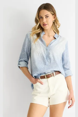 Gini London Womens Denim Look Roll Up Sleeves Oversized Top - Size L/XL