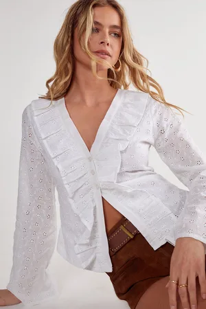 NASTY GAL Womens Broderie Ruffle Button Top - Cotton - Size 10 UK