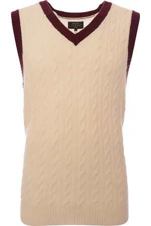 Beams Mens Cable Vest 2 Tone In White - - Size X-Large