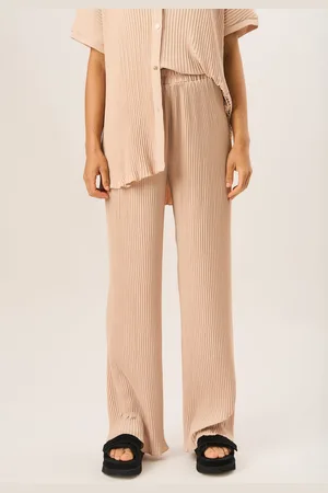 Gini London Womens Plisse Loungewear Wide Leg Trousers - - Size Small