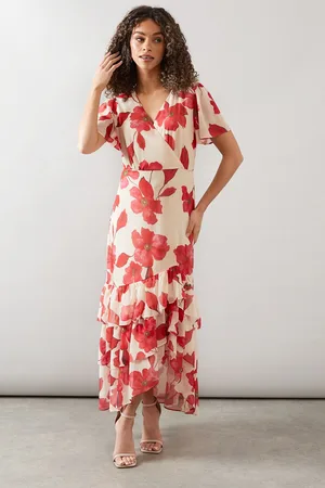 wallis Womens Floral Frill Hem Wrap Dress - Size 14 UK
