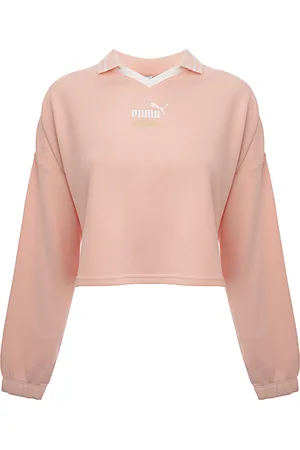 PUMA Womens Queen crop oversized sweatshirt with collar in pastel - Size Medium