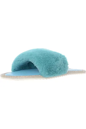 Public Desire Wide Fit Womens Starlight Fluffy Slippers in Turquoise - - Size UK 3