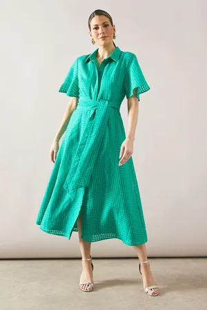 wallis Womens Check Organza Belted Midi Shirt Dress - - Size 16 UK
