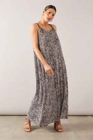 wallis Womens Zebra Knotted Strap Viscose Jersey Maxi Dress - - Size 10 UK