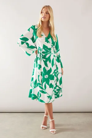 wallis Womens Petite Floral Satin Wrap Midi Dress - - Size 10 UK