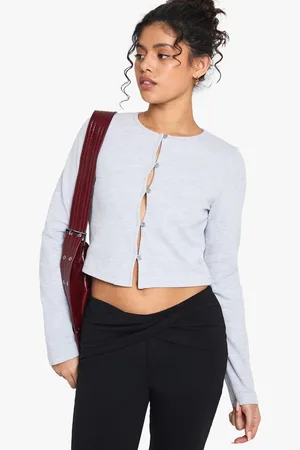 Boohoo Womens Waffle Button Front Scoop Neck Top - Cotton - Size 14 UK