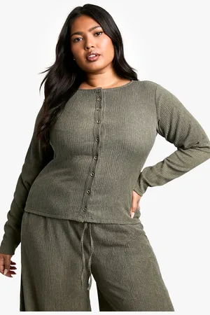 Boohoo Womens Plus Button Through Long Sleeve Textured Top - - Size 28 UK