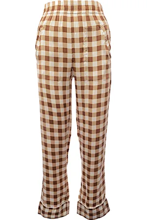 Ganni Womens Gingham Silk Wide Lg Pants in Multicoloured - - Size 8 UK