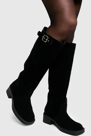 Boohoo Womens Faux Suede Buckle Detail Knee High Boot - - Size UK 5