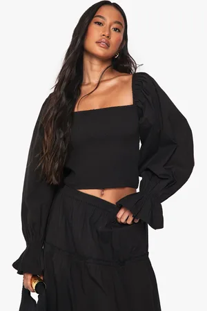 Boohoo Womens Shirred Cotton Poplin Blouse - - Size 10 UK