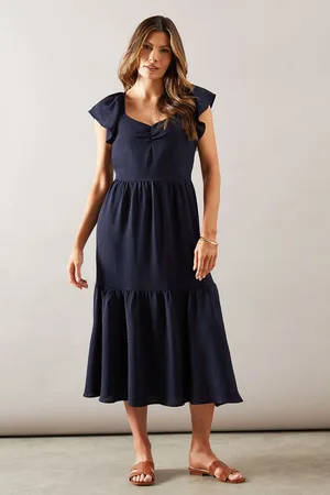 wallis Womens Woven Ruched Midi Dress - - Size 12 UK