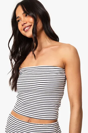 Boohoo Womens Striped Bandeau Top - Cotton - Size 8 UK