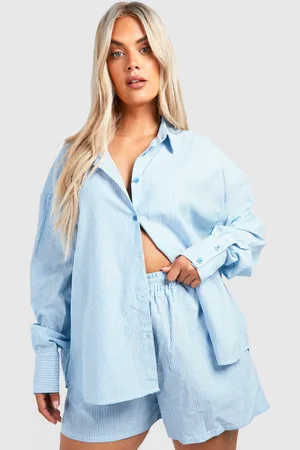 Boohoo Womens Plus Oversized Shirt Short Set - Cotton - Size 18 UK