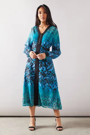 wallis Womens Petite Zip Front Animal Border Midi Dress - - Size 10 UK