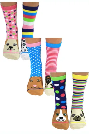 United Oddsocks Womens ODD SOCKS - 6 Pack Ladies Puppy Dog Novelty Cotton Odd in Gift Box - Paws - - Size UK 4-8