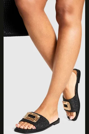 Boohoo Womens Raffia Embellished Buckle Sandals - - Size UK 6