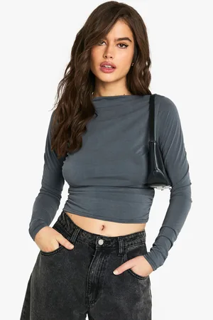Boohoo Womens Peached Jersey drape long sleeve top - - Size 10 UK