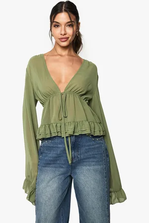 Boohoo Womens Chiffon Ruffle Tie Front Blouse - - Size 6 UK