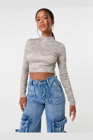 Pink Vanilla Womens Space Dye High Neck Long Sleeves Crop Top - - Size 12 UK