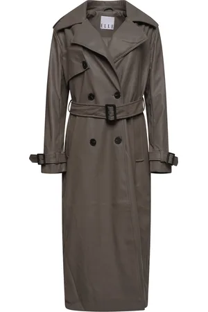 Elle Womens Sophia PU Long Trench Coat in Buff - - Size 10 UK