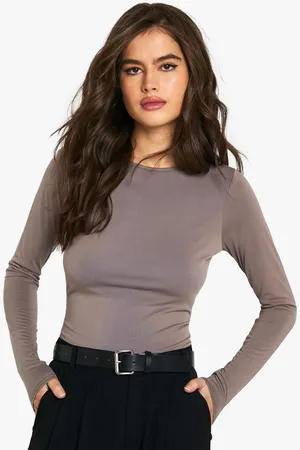 Boohoo Womens PEACHED JERSEY CREW NECK LONG SLEEVE TOP - - Size 6 UK