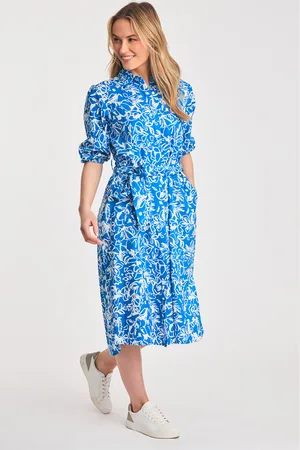 French Connection Womens Floral Print Short Sleeve Midi Shirt Dress - Size 8 UK