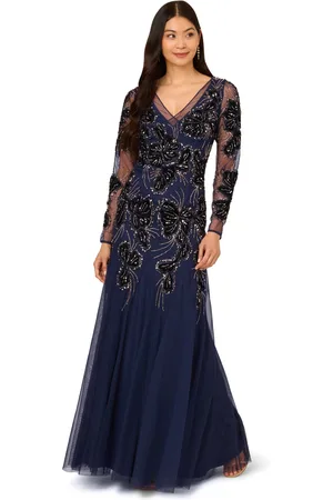 Adrianna Papell Womens Beaded Mesh Velvet Long Dress - - Size 20 UK