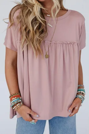 Azura Exchange Womens Ruffled Trim Loose Babydoll Tee Cotton - Size Small