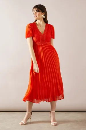 wallis Womens Lace Pleated Sleeve Midi Dress - - Size 10 UK