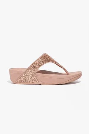 FitFlop Womens LULU GLITTER Ladies Toe Post Sandals Rose Gold - - Size UK 5