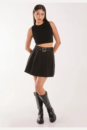 Pink Vanilla Womens Belted Pleated Mini Skirt - - Size Large
