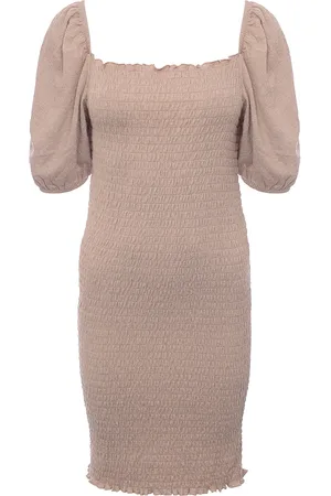 ONLY Womens Shirred Bodycon Dress With Puff Sleeve In - Size Large