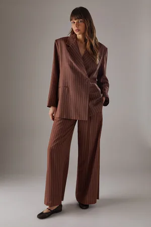 warehouse Womens Linen Look Pinstripe Tailored Trousers - Viscose - Size 10 UK