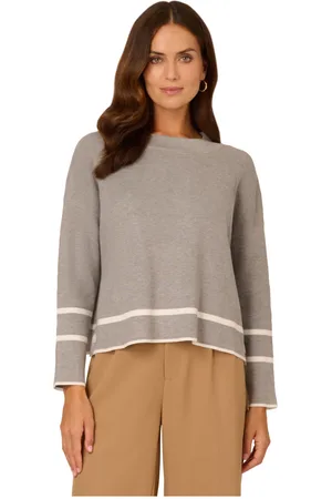 Adrianna Papell Womens Droppped Shoulder Crew Neck Tipped Sweater With Side Buttons - - Size X-Large
