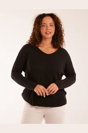 Blue Vanilla Womens V-Neck Ribbed Jumper - Viscose/Wool - One Size