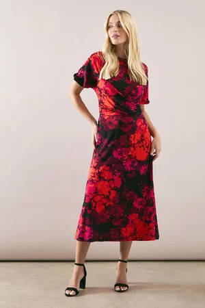 wallis Womens Petite Floral Jersey Waist Detail Midaxi Dress - Viscose - Size 16 UK
