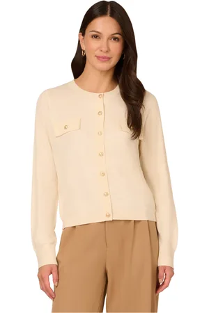 Adrianna Papell Womens Long Sleeve Button Front Cardigan Sweater With Chest Pockets - - Size Medium