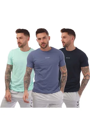 Nicce London Mens Tordh 3 Pack T-Shirts in blue Cotton - Size Large