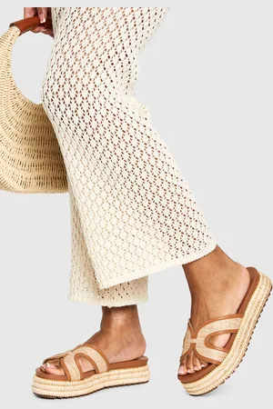 Boohoo Womens Contrast Trim Flatform Cut Out Sliders - - Size UK 5