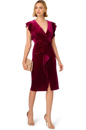 Adrianna Papell Womens Velvet Surplice Midi Dress in Fuchsia - - Size 22 UK