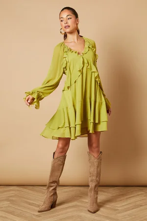 Oasis Womens Plain Ruffle Detail Mini Dress - - Size 8 UK