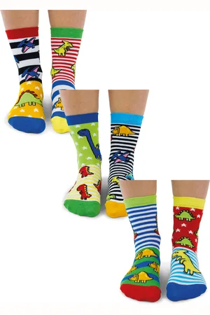 United Oddsocks Girls ODD SOCKS - 6 Pack Boys Sockasaurus Novelty Dinosaur in Gift Box - - Cotton - Size 7-10Y