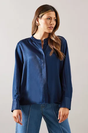 wallis Womens Viscose Mix Satin Collarless Overhead Shirt - - Size 10 UK