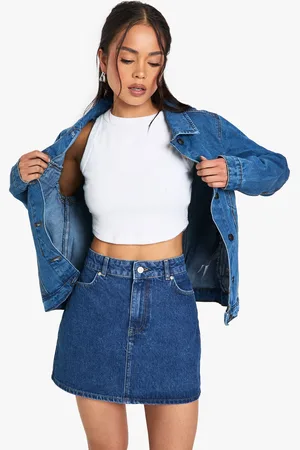 Boohoo Womens Mid Wash Denim Mini Skirt - Cotton - Size 16 UK