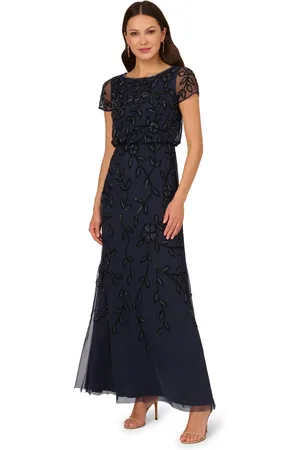 Adrianna Papell Womens Blouson Beaded Long Dress in - Size 14 UK