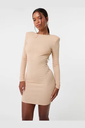 Pink Vanilla Womens Scoop Neck Long Sleeve Shoulder Pad Dress - - Size 8 UK