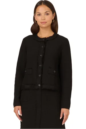Adrianna Papell Womens Long Sleeve Fray Trim Cardigan Sweater With Pockets - - Size Medium