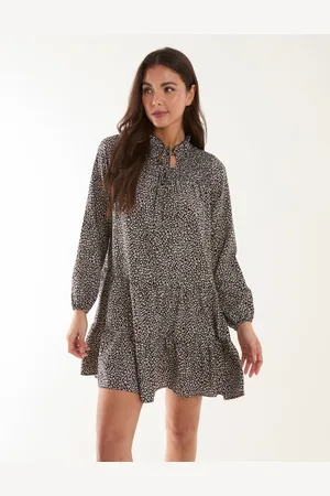 Blue Vanilla Womens Shirred Cheetah Smock Dress - - Size 10 UK