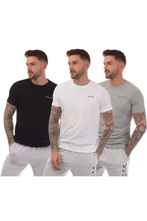 Nicce London Mens Sully 3 Pack T-Shirts in Black Grey White Cotton - Size X-Large